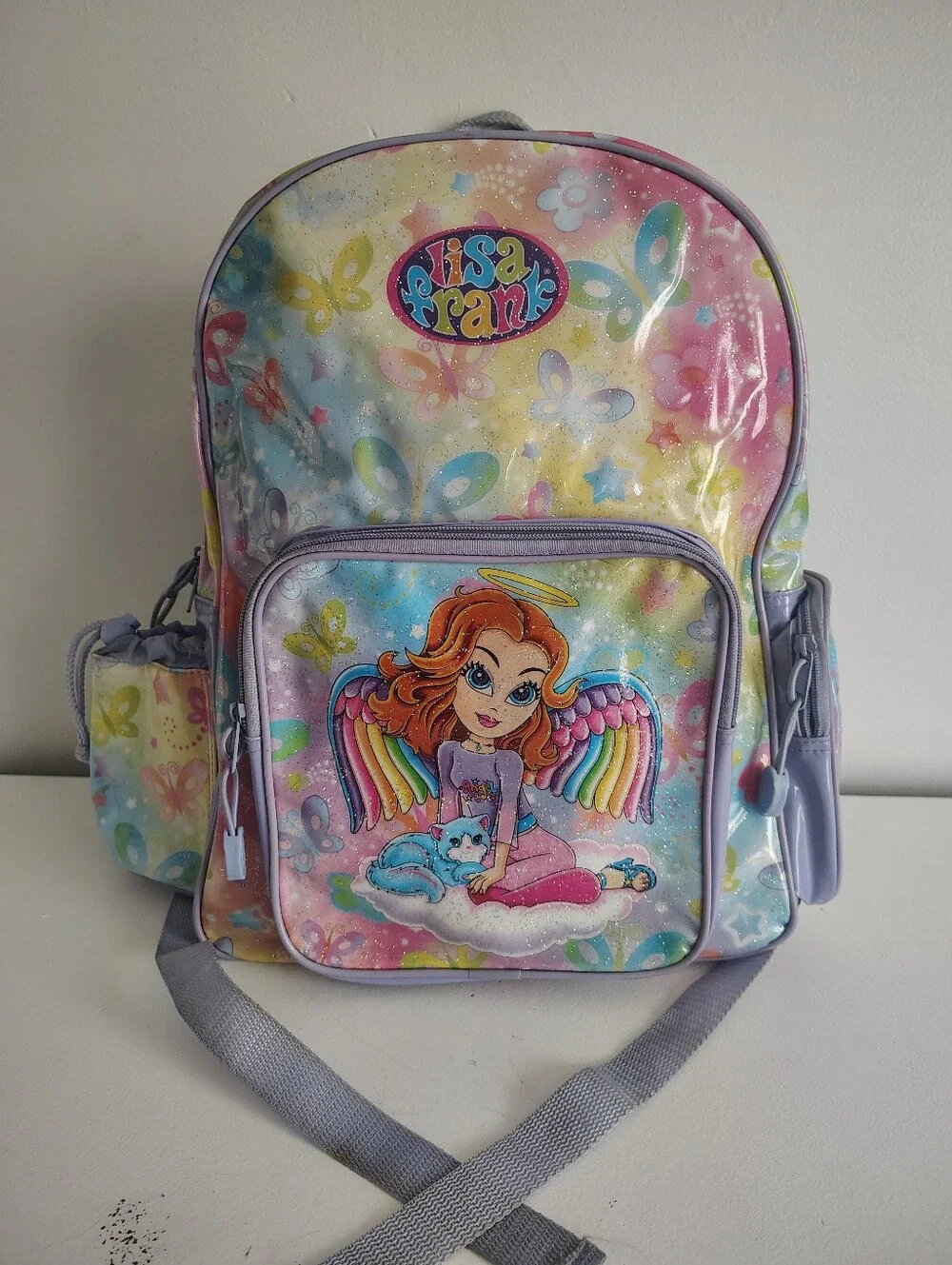 Vintage Lisa Frank Angel Kitty Backpack Glitter Rainbow Y2K